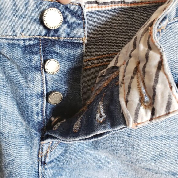 Roxy Button Fly Cuffed Boyfriend Fit Denim Jean Shorts Blue Size Womens 25 Beach - Picture 4 of 7